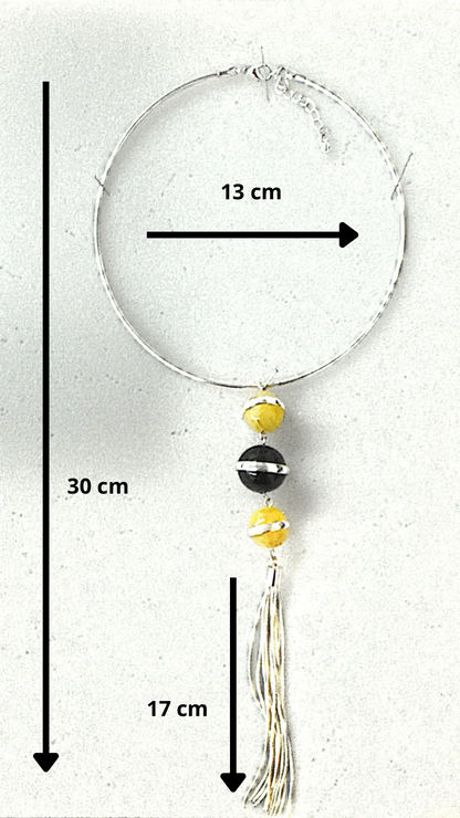 Rigid Silver Necklace with Yellow & Black Beads